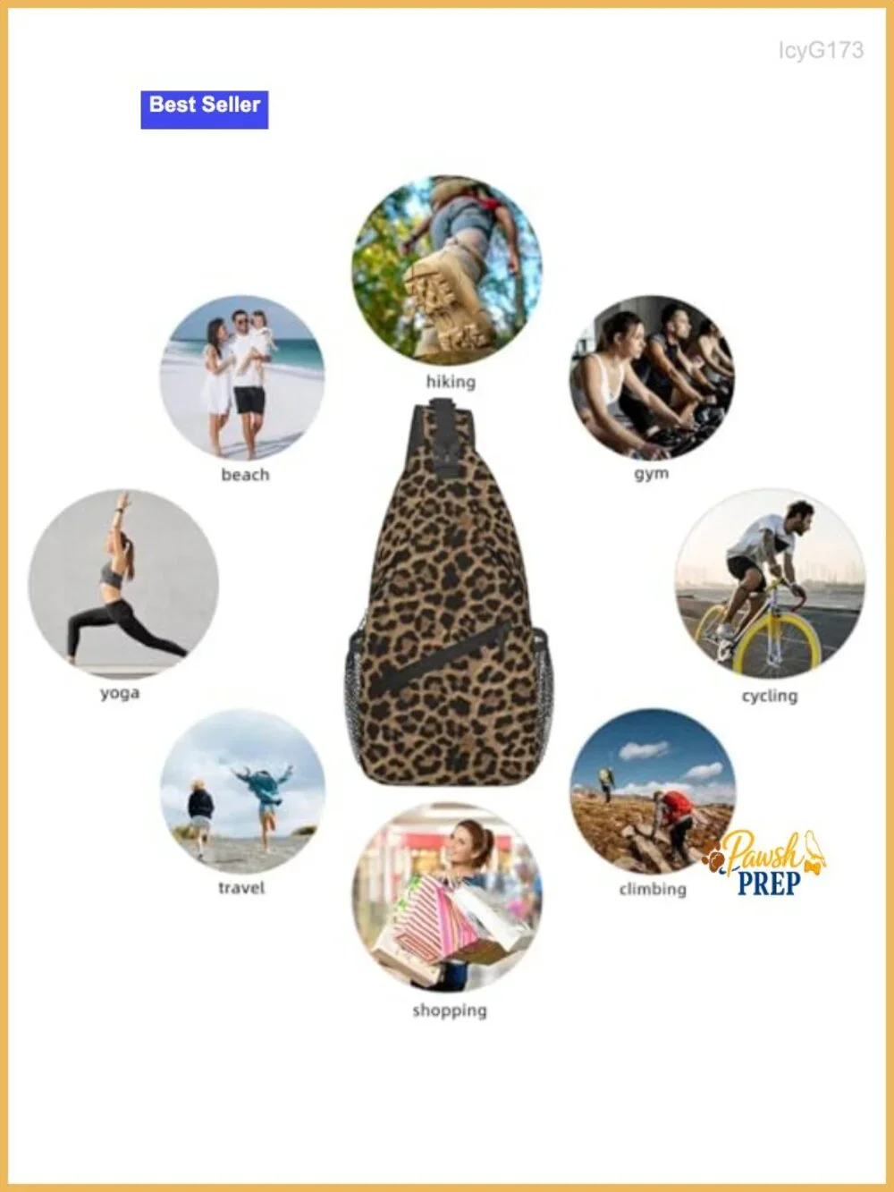 Leopard Print Sling Backpack with Adjustable Padded Strap for Travel Gym Hiking